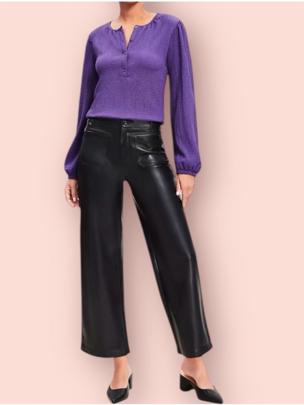LOFT Palmer Wide Leg Crop Faux Leather Patch Pockets Pants Size 4 NWT